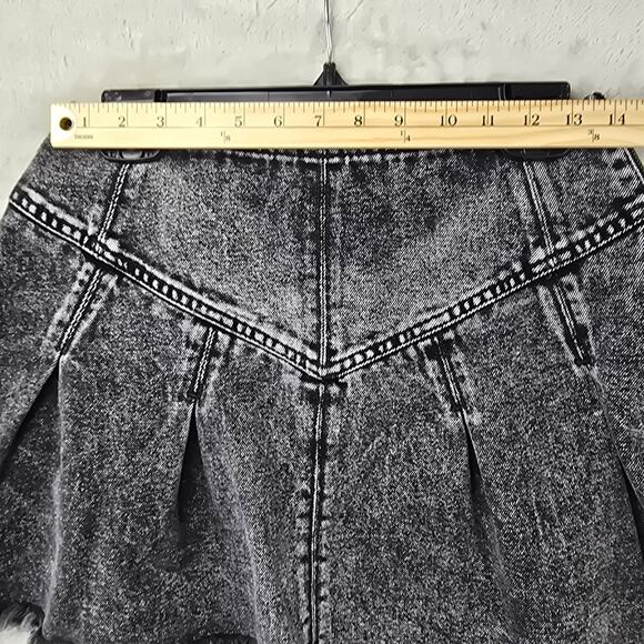 Free People We The Free Black Denim Faded Pleated Skirt Distressed Y2K Grunge - Picture 7 of 8